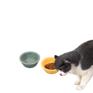 Solid Color Plastic Pet Bowls Set for <b>Cats</b> Food and Water Feeding Indoor Use Rounded Shape Simple Style Food Grade Material - Product Image 1