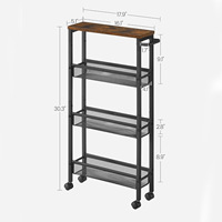 Chariot de rangement mobile à 4 niveaux avec plateau en bois, étagère de cuisine sur roulettes, chariot utilitaire pour espaces étroits