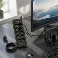 Multiprise 10 prises UE avec protection contre les surtensions, 4 ports USB et chargeur rapide Type C pour station de travail informatique
