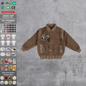 Chaqueta de Trabajo Retro Lavada con Estampado Personalizado para Hombre, Chaqueta Informal de Calle de Talla Grande con Logotipo Personalizado - Product Image 2