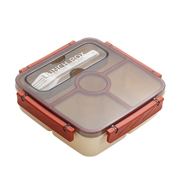 4 Compartments Lunch Snack Containers With Sauce Container Utensils Microwave Safe