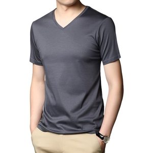 Haute qualité été 100% coton mercerisé brillant Premium respirant blancs imprimé col en v 240 Gsm T-shirt à manches courtes pour hommes - Product Image 2