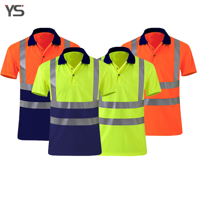 High Visibility Reflective Safety Polo Shirt Men Breathable Moisture Wicking Short Sleeve Work Polo for Construction