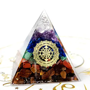 2024 Resin Amethyst Reiki Chakra Point Meditation Orgonite Pyramid Spiritual Healing Crystals Ornaments Wholesale