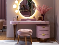 Offre spéciale en bois massif MDF respectueux de l'environnement Table de toilette de maquillage Commode de chambre à coucher avec miroir de maquillage éclairé par LED