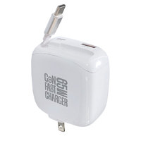 Chargeur mural rapide 65W avec câble rétractable, prise pliable, ports USB-A et USB-C, câble USB-C PD3.0 pour tablette, ordinateur portable, téléphone