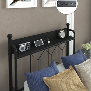 Struttura letto singolo in metallo con testiera contenitore, stazione di ricarica e luci LED - Base letto per camera da letto/appartamento - Product Image 3