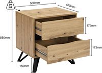 Ensemble de 2 tables de chevet, tables de nuit industrielles modernes avec 2 tiroirs, armoire de rangement en chêne naturel avec pieds en métal noir