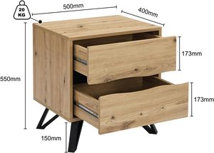 Ensemble de 2 tables de chevet, tables de nuit industrielles modernes avec 2 tiroirs, armoire de rangement en chêne naturel avec pieds en métal noir - Product Image 3
