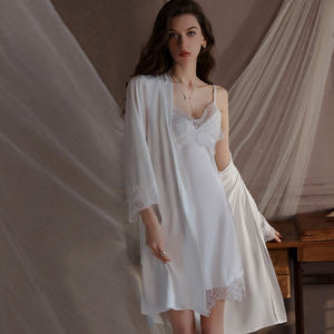 Nouveau été vêtements de nuit femmes glace soie couture dentelle garniture cami chemise de nuit et <span class=keywords><strong>peignoir</strong></span> pyjamas ensemble 4452 - Product Image 4