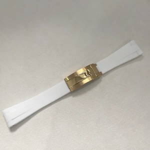 Accessoires de montre, fermoir pliant en acier inoxydable, 20MM*180MM, extrémité incurvée, bracelet en caoutchouc silicone blanc - Product Image 3