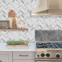 Carreaux muraux autocollants imperméables en marbre gris en chevrons de 12 x 12 pouces pour la décoration intérieure de la maison