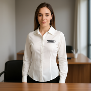 Chemise en soie brodée à manches longues pour femme avec col italien et design asymétrique pour le bureau ou les tenues décontractées Taille XL - Product Image 2