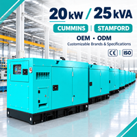 Groupe électrogène diesel silencieux Cummins 20kW 25kVA triphasé 50/60Hz refroidi par eau avec alternateur sans balais, vente en gros OEM pour alimentation de secours