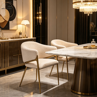 Chaise de Salle à Manger d'Appoint Bouclée en Acier Inoxydable, Style Européen, Luxe Moderne pour Cuisine, Café, avec Pieds Dorés