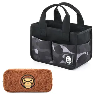 Ape Bape siyah kamuflaj taşınabilir öğle yemeği çantası kare peluş depolama kalem çantası iki parçalı Set renkli ambalaj