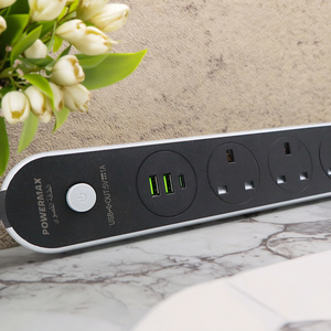 Thương mại nước ngoài anh tiêu chuẩn ổ cắm điện với 3 cửa hàng 2 <span class=keywords><strong>USB</strong></span> và Type-C cổng với chuyển đổi màu đen Power Strip - Product Image 2