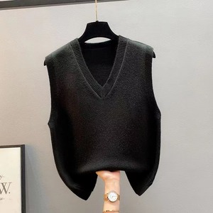 Gilet en tricot pour femme, couleur unie, coupe ample, col en V, sans manches, pull pour l'automne et l'hiver, à porter en extérieur - Product Image 4