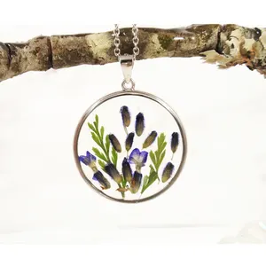 Real dried flower jewellery Lavender seed Flower necklace pressed flowers in silver frame