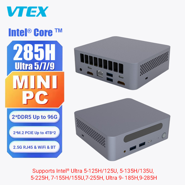 AI Mini Computer With Ultra 5 255H Processor Thunderbolt 4 Triple Screen 4K Support Dual SO-DIMM DDR5 TYPE-C Compact AI Mini PC