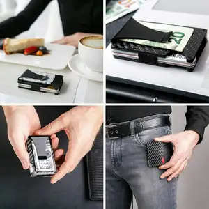 Ультратонкий минималистичный кошелек с держателем для карт из углеродного волокна для мужчин, кошелек с блокировкой RFID, алюминиевый держатель для кредитных карт с зажимом для денег