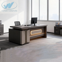 Bureau de direction moderne de luxe en gros d'usine, table de patron, bureau de direction simple et moderne avec éclairage LED