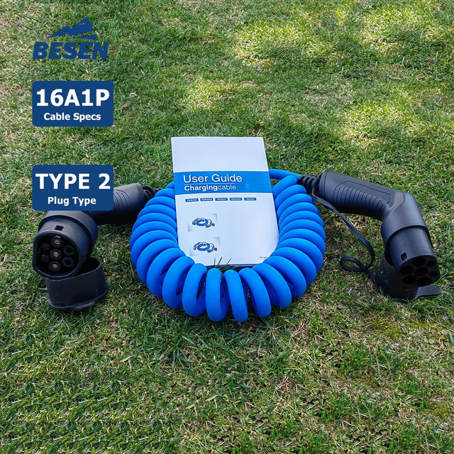 Electric Car Charging Cable  16A EV Cable Coiled Spiral  EVSE Cable Type 2