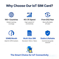Tarjeta SIM IoT Global con Cobertura de Red Mundial, Tarjeta SIM de Datos M2M para Dispositivos de Rastreo GPS y Equipos Inteligentes