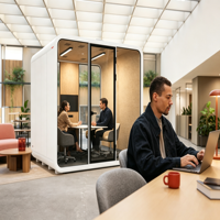 Cabine de réunion acoustique multi-personnes avec écran d'affichage, pod de conférence modulaire insonorisé pour bureau