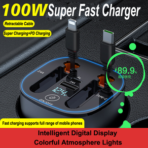 Adaptateur de <span class=keywords><strong>voiture</strong></span> rétractable rapide 120W <span class=keywords><strong>4</strong></span> en 1 tasse <span class=keywords><strong>chargeur</strong></span> de diffuseur d'aromathérapie pour téléphone portable - Product Image 3