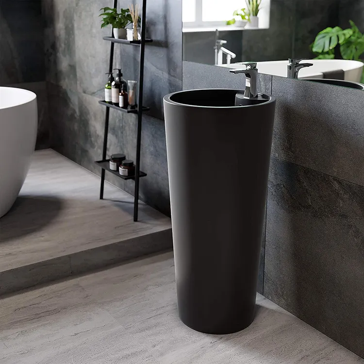 Precio competitivo negro independiente lavabo de baño cilindro lavabo independiente lavabo pedestal lavabo para Baño