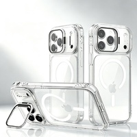 Coques de téléphone magnétiques transparentes en gros pour iPhone 18 17 Pro Max, coque anti-jaunissement avec béquille métallique pour appareil photo
