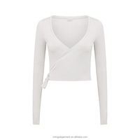 Haut cache-cœur à manches longues personnalisé pour femmes Haut à encolure en V Séchage rapide Ballet souple Gym CropTops Tshirt pour femmes