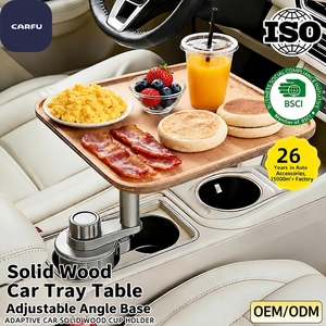 CarFu AC-2370 Bandeja para Auto con Acabado de Madera, Superficie Amplia para Comer, Portavasos, Base Ajustable, OEM, ODM, Venta al Por Mayor - Product Image 1