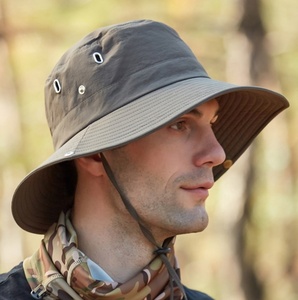 ฤดูร้อนใหม่ผู้ชายชาวประมงหมวกกันแดดครีมกันแดดกลางแจ้งหมวกตกปลาปีนเขาบิ๊กปีกบังแดดหมวกถังพร้อมสตริง - Product Image 1