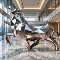 Sculpture de taureau grandeur nature en acier inoxydable poli miroir, moderne et personnalisée, résistante aux intempéries, décoration artistique extérieure