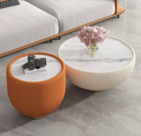 Nouvelle conception de meubles de salon, table basse ronde moderne en pierre frittée avec base en acier inoxydable, tendance café