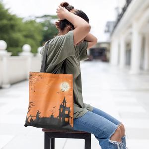 DLBZ Sac de courses en toile personnalisé double face avec poignées en corde, motif dessin animé, écologique, pour fêtes et Halloween, vente en gros - Product Image 6