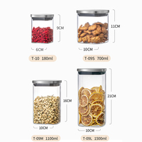 Bocaux de rangement carrés en verre hermétiques, vente en gros, récipients de stockage pour fruits secs et céréales, aliments, cuisine, avec couvercle en acier inoxydable, récipients de thé