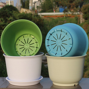 Pots de fleurs en plastique émaillé épaissi, <span class=keywords><strong>grande</strong></span> <span class=keywords><strong>taille</strong></span>, ronds, pour la maison et le jardin, avec plateau, durables - Product Image 4