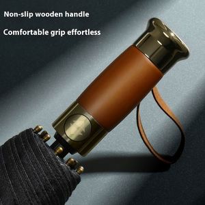 Parapluie pliant automatique à dix baleines de 25 pouces avec poignée en bois à trois sections pour cadeaux d'affaires - Vente en gros - Product Image 4