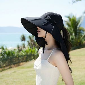 Sombrero de pescador de ala ancha para mujer, protección solar para el cuello, para verano, con orificio para cola de caballo y cordón, venta al por mayor - Product Image 3