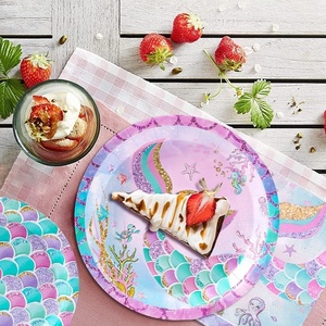 Vaisselle jetable sirène écailles de poisson de style moderne pour les fêtes d'anniversaire tasses en papier de vente chaude assiettes de mouchoirs - Product Image 3