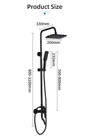 Ensemble de douche contemporain monocommande à eau chaude instantanée, noir, avec jet effet pluie et cartouche céramique, pour hôtels