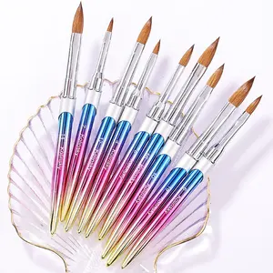 100% Kolinsky Hair Acrylic Nail Brush, Nail Art Brushes con mango de metal colorido, herramientas de uñas acrílicas para principiantes