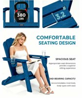 Chaise pliante Adirondack avec deux porte-gobelets, chaise de patio extérieure résistante aux intempéries 380LBS pour jardin, plage et cour arrière