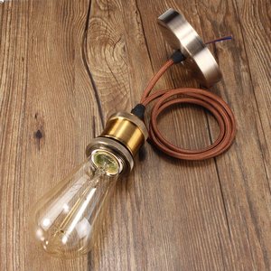 Support de lampe suspendue rétro vintage E27 E26, douille d'ampoule pour plafonnier avec câble en <span class=keywords><strong>tissu</strong></span> de 1 m, plaque de plafond 100*20 mm - Product Image 1