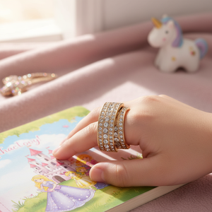 Romantico oro placcato in acciaio inox anello regolabile in cristallo trasparente a grappolo intarsio alla moda a forma di numero per i bambini - Product Image 3