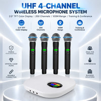 Microphones dynamiques sans fil à quatre canaux avec capsule cardioïde et autonomie de batterie étendue pour sonorisation scolaire et locaux publics