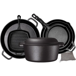 Klasik Dökme Demir 7 Parça Tencere Seti (Dutch Oven, Derin Tencere, Güveç Tenceresi, Kızartma Tavası) - Çevre Dostu Mutfak Gereçleri - Product Image 1